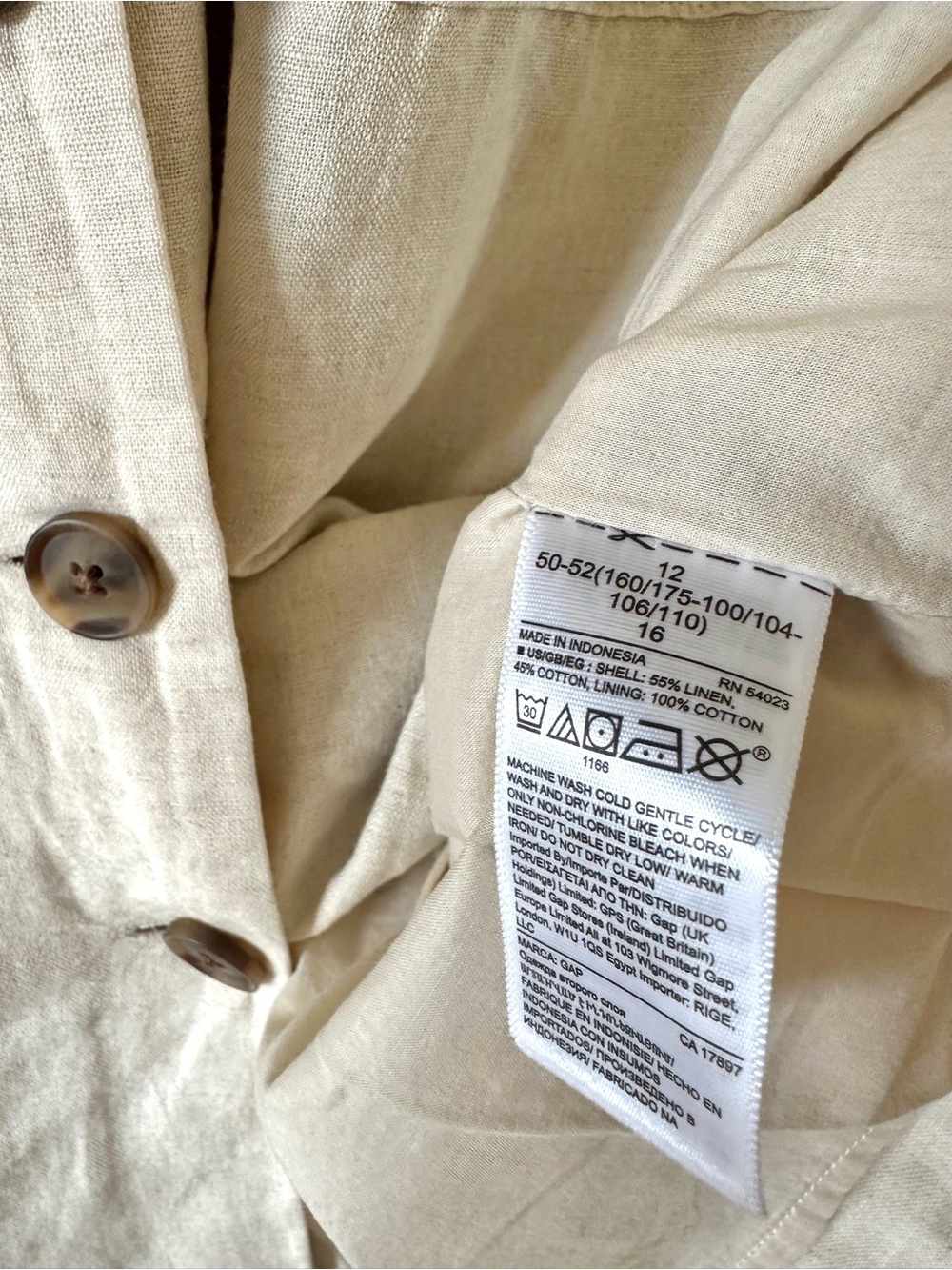 NEW Gap Linen Cotton Midi Sleeveless Button Dress Pockets 12 Tan Khaki Ivory LG - Picture 6 of 8